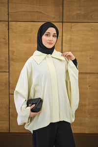 Gömlek Yaka Düğmeli Cep Detay Astarsız Oversize Tencele Panço Trenç Sarı