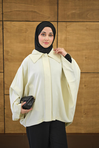 Gömlek Yaka Düğmeli Cep Detay Astarsız Oversize Tencele Panço Trenç Sarı