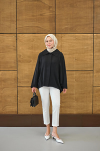 Gömlek Yaka Düğmeli Cep Detay Astarsız Oversize Tencele Panço Trenç Lacivert