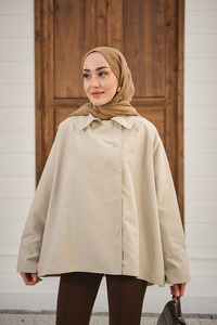 Gömlek Yaka Düğmeli İnce Kısa Trenç Taş