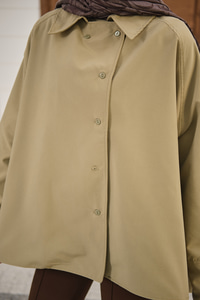 Gömlek Yaka Düğmeli İnce Kısa Trenç Vizon