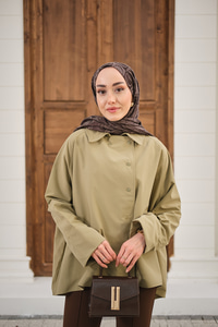 Gömlek Yaka Düğmeli İnce Kısa Trenç Vizon