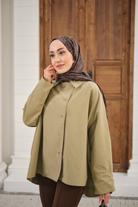 Gömlek Yaka Düğmeli İnce Kısa Trenç Vizon