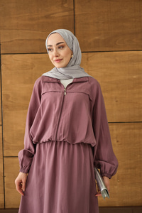 Gömlek Yaka Fermuarlı Etekli Takım Gül Kurusu