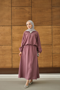 Gömlek Yaka Fermuarlı Etekli Takım Gül Kurusu