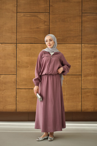 Gömlek Yaka Fermuarlı Etekli Takım Gül Kurusu