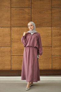 Gömlek Yaka Fermuarlı Etekli Takım Gül Kurusu