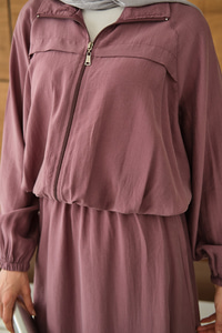 Gömlek Yaka Fermuarlı Etekli Takım Gül Kurusu