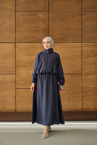 Gömlek Yaka Fermuarlı Etekli Takım Lacivert