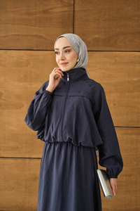 Gömlek Yaka Fermuarlı Etekli Takım Lacivert