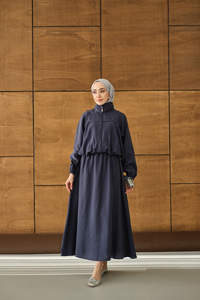 Gömlek Yaka Fermuarlı Etekli Takım Lacivert