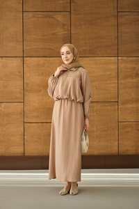 Gömlek Yaka Fermuarlı Etekli Takım Vizon