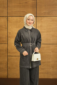 Gömlek Yaka Fermuarlı Takım Antrasit