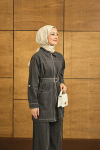 Gömlek Yaka Fermuarlı Takım Antrasit