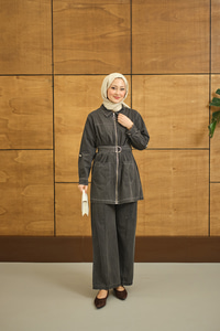 Gömlek Yaka Fermuarlı Takım Antrasit