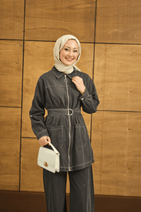 Gömlek Yaka Fermuarlı Takım Antrasit