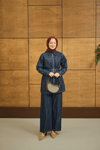 Gömlek Yaka Fermuarlı Takım Lacivert