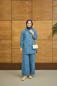 Gömlek Yaka Fermuarlı Takım Mavi