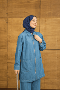 Gömlek Yaka Fermuarlı Takım Mavi