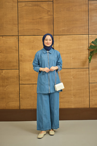 Gömlek Yaka Fermuarlı Takım Mavi