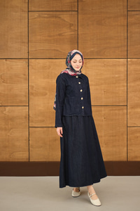 Gömlek Yaka Gümüş Düğme Detay Etekli Takım Lacivert