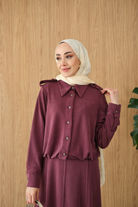 Gömlek Yaka Gümüş Düğme Detay Takım Bordo