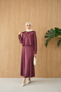 Gömlek Yaka Gümüş Düğme Detay Takım Bordo