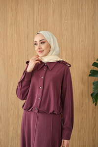 Gömlek Yaka Gümüş Düğme Detay Takım Bordo