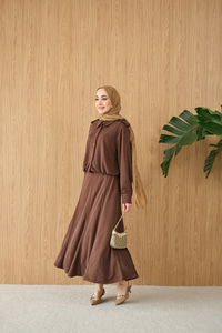 Gömlek Yaka Gümüş Düğme Detay Takım Kahverengi