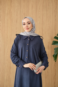 Gömlek Yaka Gümüş Düğme Detay Takım Lacivert