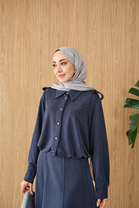 Gömlek Yaka Gümüş Düğme Detay Takım Lacivert