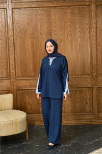 Gömlek Yaka İkili Takım Saks Mavi