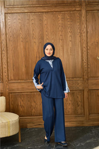 Gömlek Yaka İkili Takım Saks Mavi