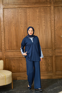 Gömlek Yaka İkili Takım Saks Mavi