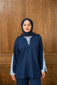 Gömlek Yaka İkili Takım Saks Mavi