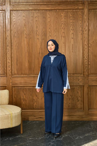 Gömlek Yaka İkili Takım Saks Mavi