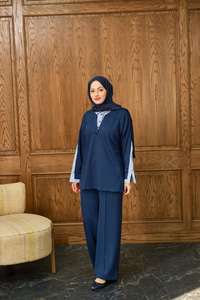 Gömlek Yaka İkili Takım Saks Mavi