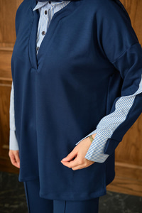 Gömlek Yaka İkili Takım Saks Mavi