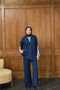 Gömlek Yaka İkili Takım Saks Mavi