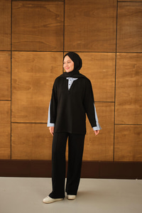 Gömlek Yaka İkili Takım Siyah