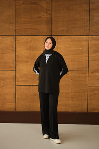 Gömlek Yaka İkili Takım Siyah