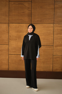 Gömlek Yaka İkili Takım Siyah