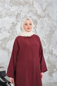Gömlek Yaka Tensel Düğmeli Elbise Bordo