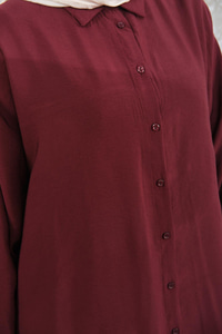 Gömlek Yaka Tensel Düğmeli Elbise Bordo
