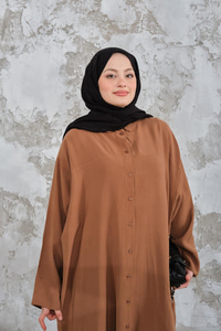 Gömlek Yaka Tensel Düğmeli Elbise Camel