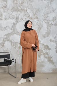 Gömlek Yaka Tensel Düğmeli Elbise Camel