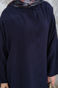 Gömlek Yaka Tensel Düğmeli Elbise Lacivert
