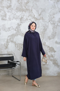 Gömlek Yaka Tensel Düğmeli Elbise Lacivert