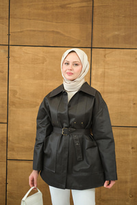 Gömlek Yaka Toka Düğme Detay Kemerli Astarlı Regular Gabardin Trenç Kahverengi