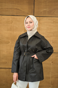 Gömlek Yaka Toka Düğme Detay Kemerli Astarlı Regular Gabardin Trenç Kahverengi